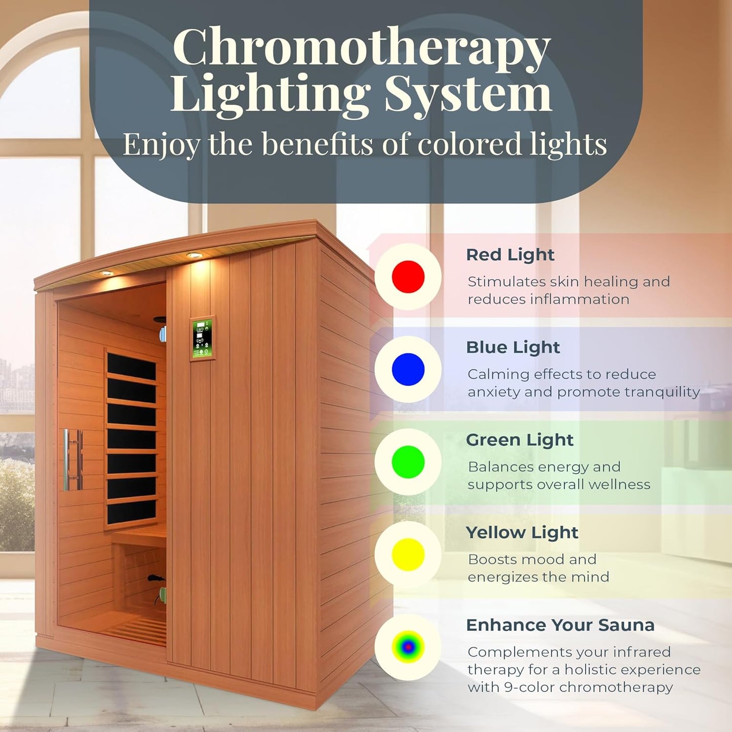 Madrid Elite 3-Person Ultra Low EMF FAR Infrared Sauna with Red Light Therapy & Bluetooth Speakers | Personal Indoor Dry Heat Sauna for Home & Gym – Made from Canadian Hemlock