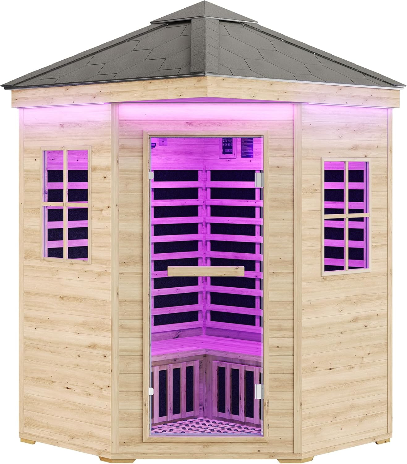 Outdoor Sauna 1 Person, Infrared Saunas for Home, Low EMF 1245W/110V Spruce Wood Dry Sauna with Tourmaline Stone Foot Warmer, 7-Color Light Therapy & 2 Bluetooth Speakers, 33.5"X35.4"X78.7"