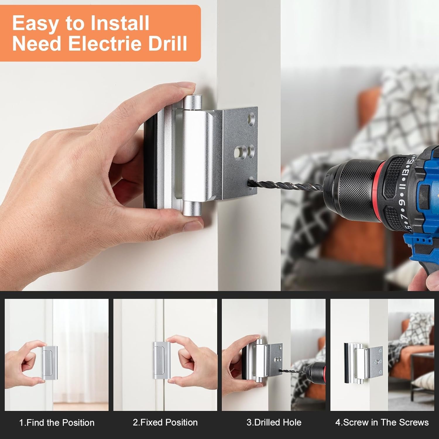 2 Pack Home Security Door Lock,Childproof Door Reinforcement Lock,With 3" Stop Withstand 800 Lbs,For Inward Swing Doors,Night Kids Safety Metal Flip Lock Deadbolt Latch (Silver)