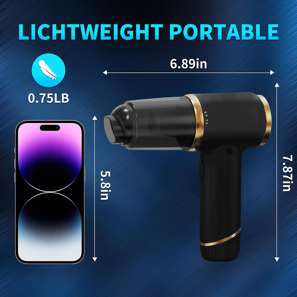 Handheld Vacuum Cleaner 15000PA Strong Suction Portable Car Vacuum Cordless for Home, Car, Pet Hair. Black.