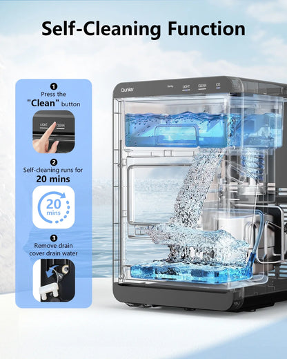 Nugget Ice Maker Countertop, 44Lbs per Day Chewable Pebble Nugget Ice Machine with Touch Screen for Home, Kitchen, Office, Stainless Steel, Black