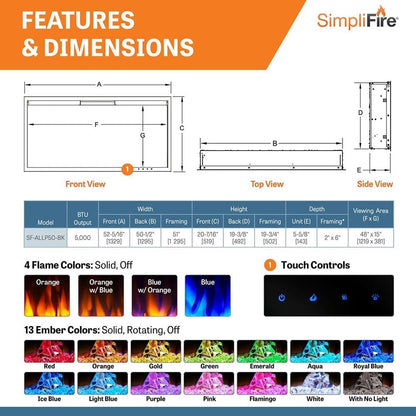 50-Inch Allusion Platinum Linear Electric Fireplace (SF-ALLP50-BK)