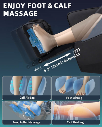 Full Body Zero Gravity Massage Chair with Body Scan 4D Intelligent Shiatsu Strecth Massage, Back/Leg Heated with AI Voice Control Bluetooth Speaker Airbags SL Track Massage Black