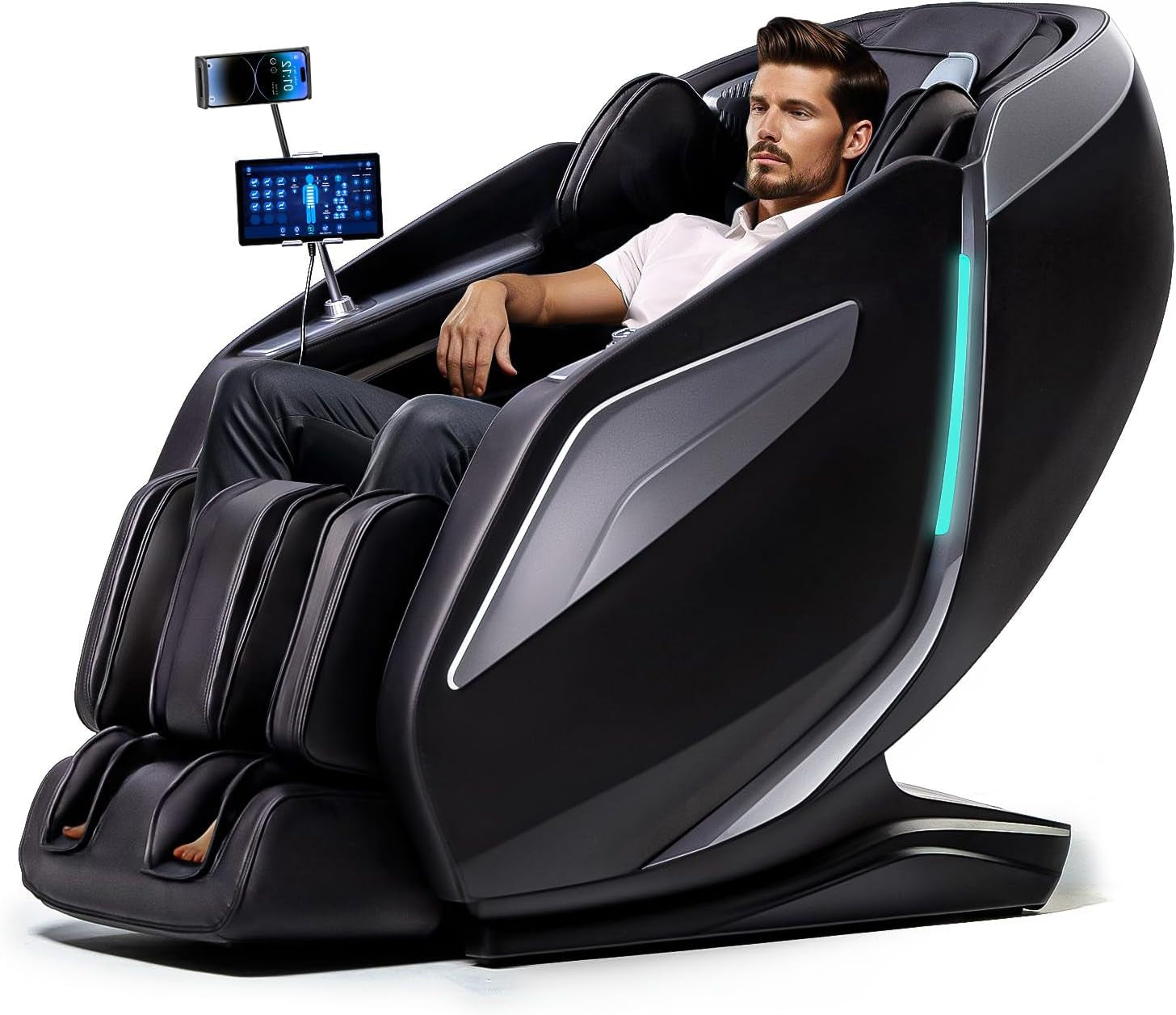 4D Massage Chair Full Body Zero Gravity Recliner - 55“ Sl-Track,15 Auto Modes,11 Massage Technique,40 Airbags Massage,With Yoga Stretch,App Control,Shiatsu Foot Massage(Black)