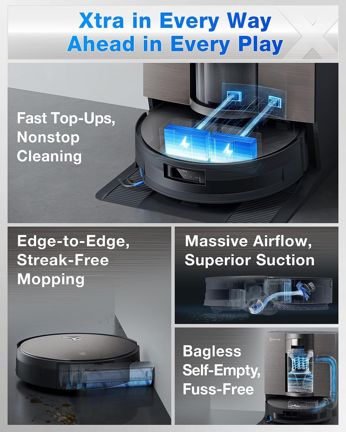 DEEBOT X11 Omnicyclone Robot Vacuum and Mop, Powerboost Charging, OZMO Roller 2.0 Instant Self-Washing Mop, 19,500Pa Blast Suction, Bagless Omnicyclone Station, AIVI 3D Smart Navigation