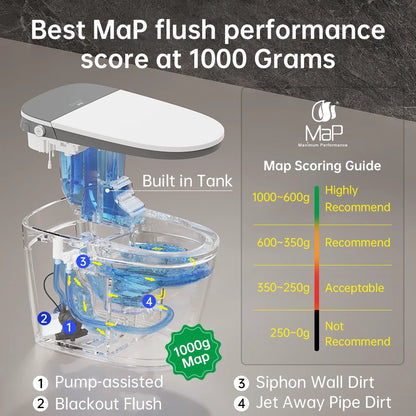 Smart Toilet Built-In Foam Shield Splash Proof & Tank, Auto Open/Close Lid,Ada Chair Height,Foot Sensor Flush