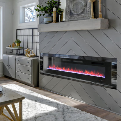 72 Inch Electric Fireplace, Recessed and Wall Mounted Electric Fireplace Heater, Linear Fireplace with Remote Control & Touch Screen, Thermostat, Timer, Adjustable Flame Color, 750/1500W