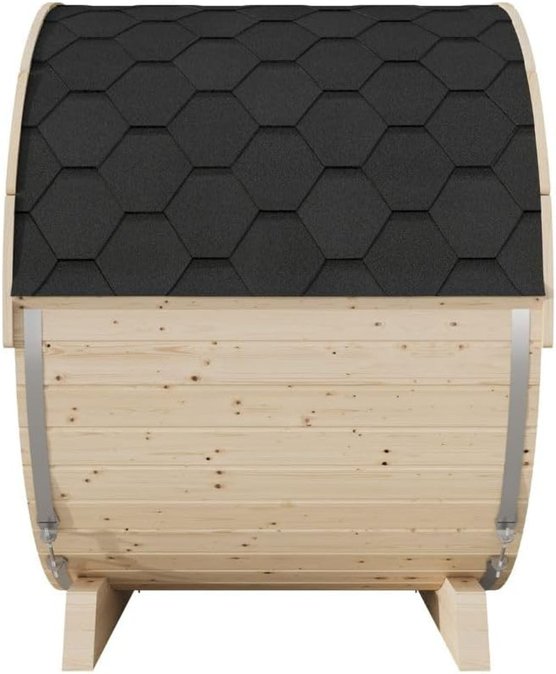Eurosauna 2-Person Outdoor Barrel Sauna with Shingles, Lighting, & 6Kw Harvia Sauna Heater, 81X59