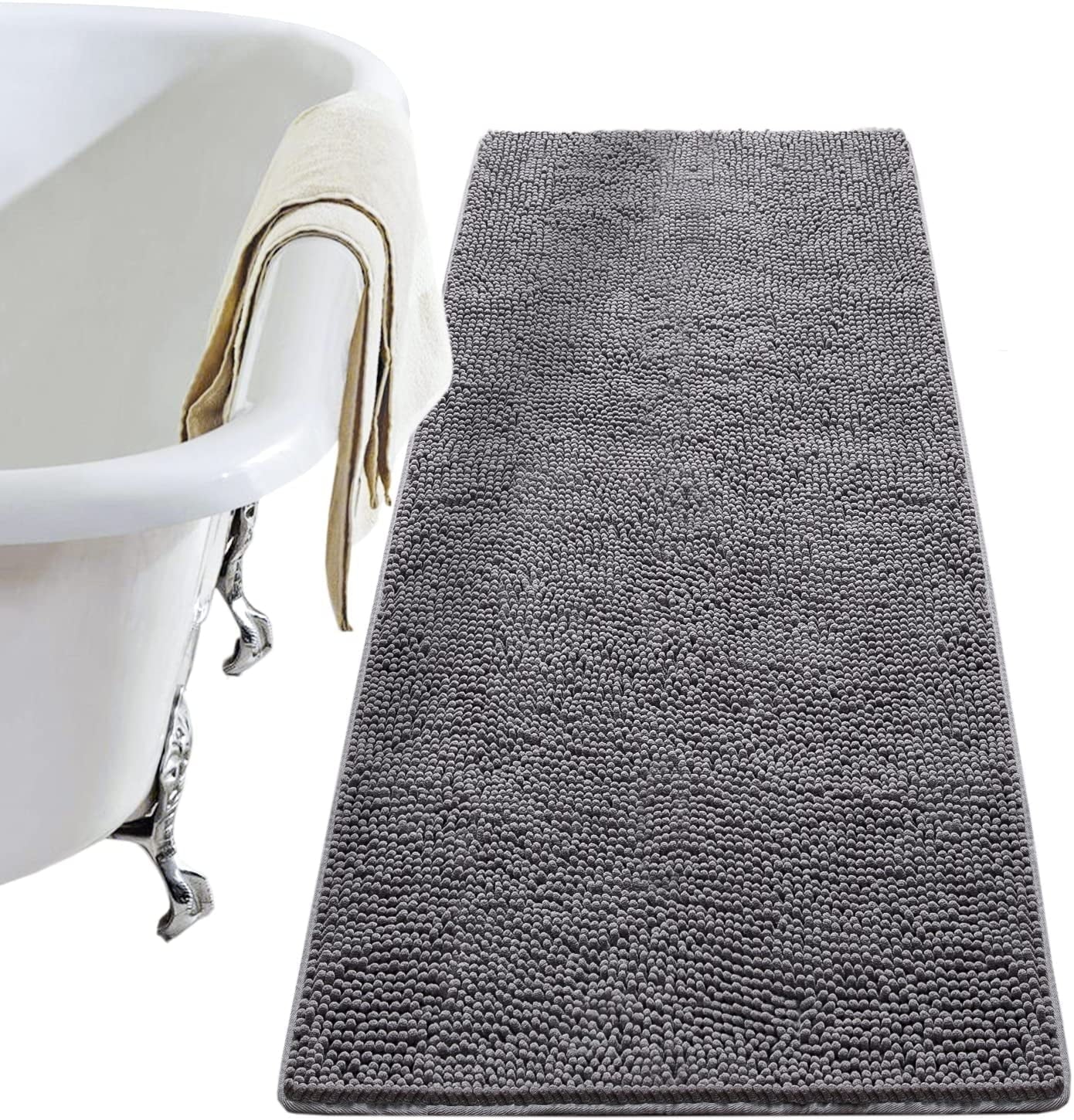 Luxury Soft Bathroom Non-Slip Rug Shaggy Bath Mat,24"X36",Gray