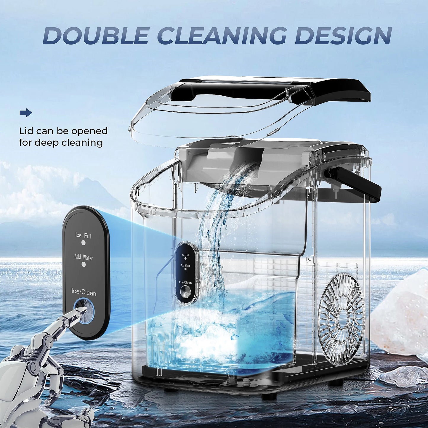 35Lbs/24H Nugget Ice Maker Countertop,Portable Ice Maker Machine with Auto-Cleaning, Black