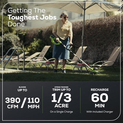 40V Lawn Care Combo Kit, Trimmer & Blower for Edging & Leaf Cleanup, 2.0Ah Battery & Charger (Gas-Free Yard Duo)