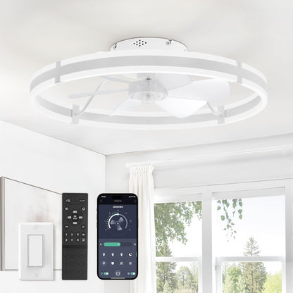 Ceiling Fans with Lights and Remote, 19.7'' Low Profile Ceiling Fan, 3000-6000K Dimmable Modern Flush Mount LED Fan Light, 6 Wind Speeds, Black Fandelier Ceiling Fans for Bedroom