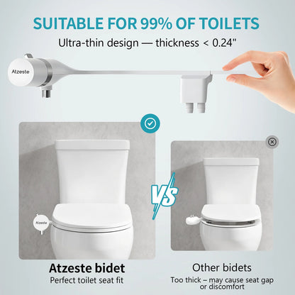 Ultra-Slim Bidet, Non-Electric Dual Nozzle Feminine Wash Fresh Water Sprayer, Adjustable Water Pressure, Bidet for Toilet Seat Attachment, Stainless Steel Inlet Badays