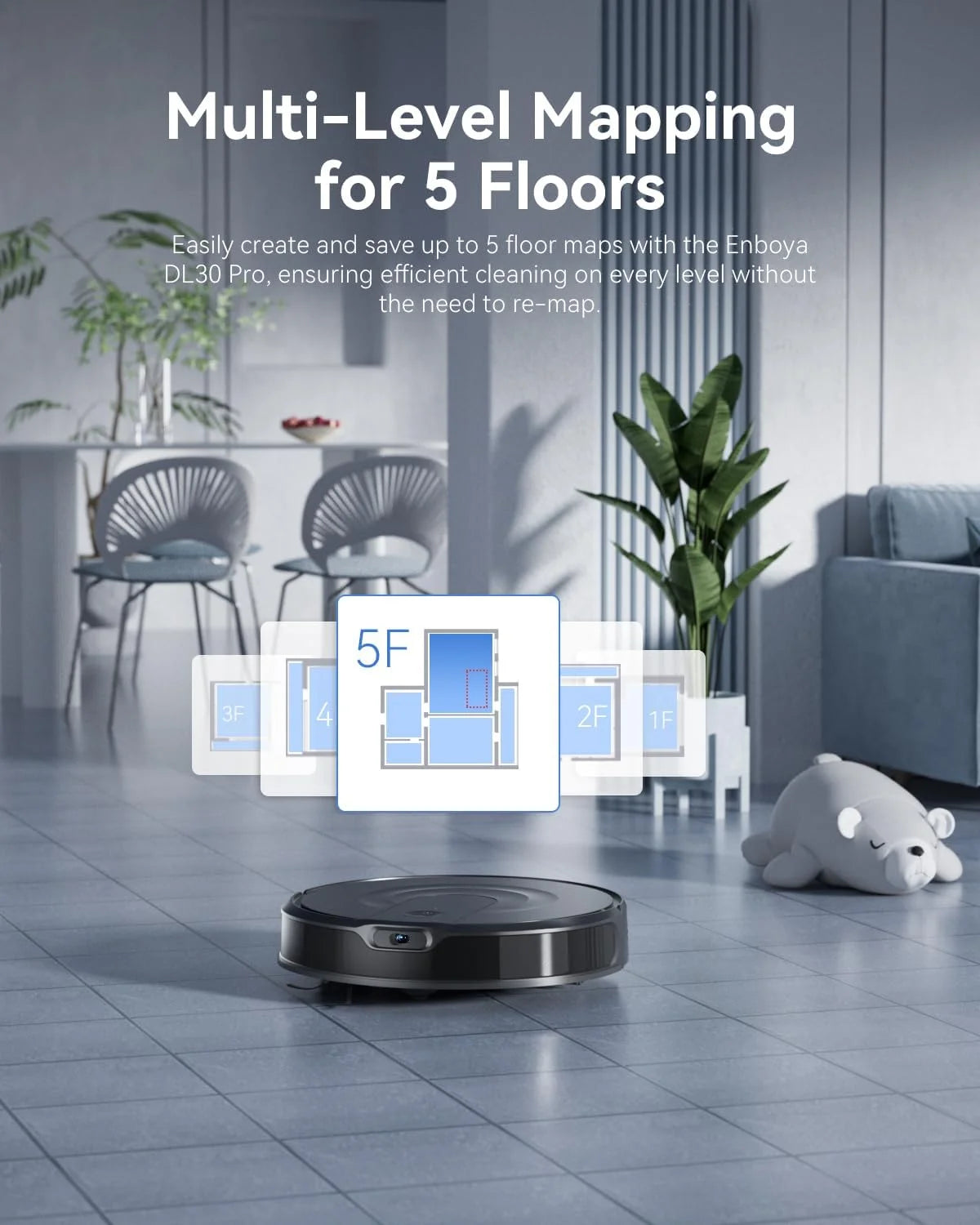 DL30 Pro Robo Vac and Mop Combo, Lidar Navigation with Mapping, Hard Floor Cleaning, 9000Pa Suction