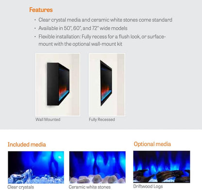 50-Inch Allusion Platinum Linear Electric Fireplace (SF-ALLP50-BK)
