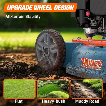 Gas Lawn Mower, 18In Cutting Blade / 19In Cutting Deck, 144Cc 4-Cycle Engine Push Mower with Side Discharge