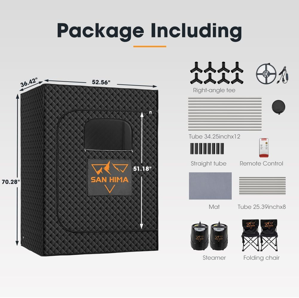Portable Sauna for Home - 2 Person Steam Sauna Box at Home Spa with 3L 1500W Steamer, 9 Levels Heat, 90 Minute Timer, Foldable Chair, Remote Control for Indoor Outdoor