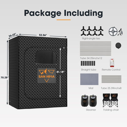 Portable Sauna for Home - 2 Person Steam Sauna Box at Home Spa with 3L 1500W Steamer, 9 Levels Heat, 90 Minute Timer, Foldable Chair, Remote Control for Indoor Outdoor
