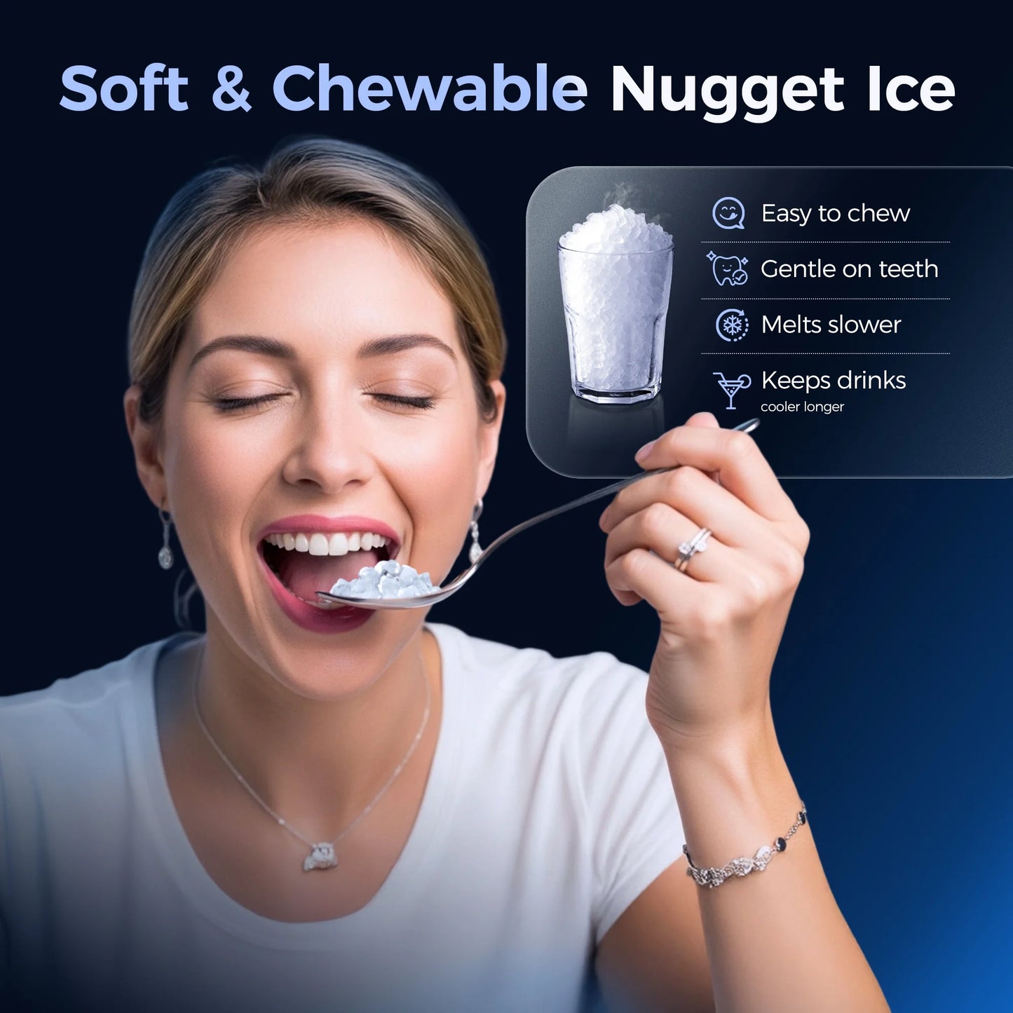 Nugget Ice Maker Countertop, Portable Ice Maker Machine with Self-Cleaning Function, 35Lbs/Day, Soft Chewable Pellet Ice, Silver