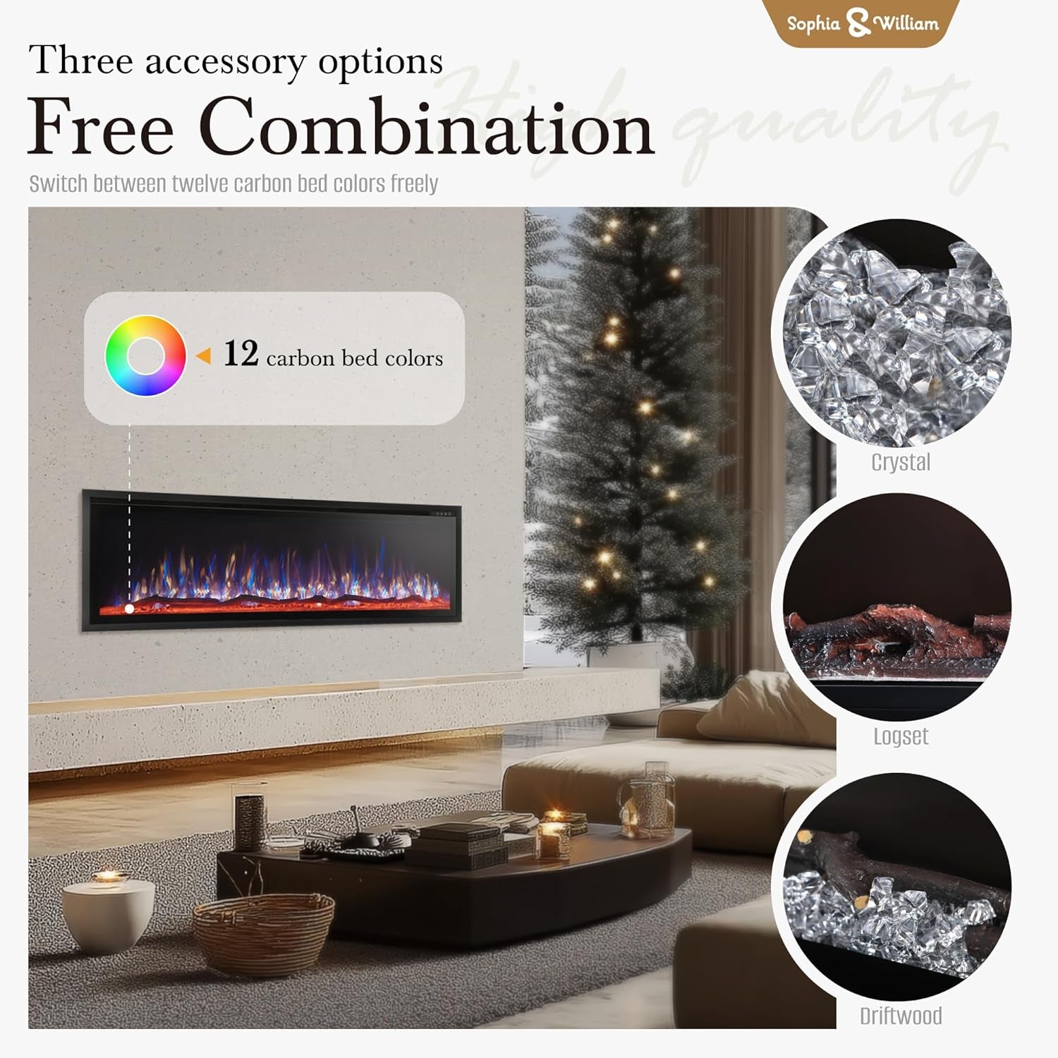 60 Inch Electric Fireplace Wall Mounted, Fireplace Heater with Remote Control, Ultra Narrow Bezel for Living Room