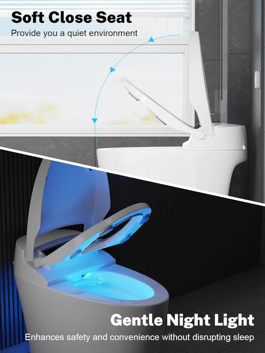 Smart Toilet with Heated Seat and Night Light, Tankless Toilet, Modern One-Piece Toilet Standard Comfort Height Toilet with Auto Flush, Automatic Opening and Closing of Flap/Seat, Slow Close