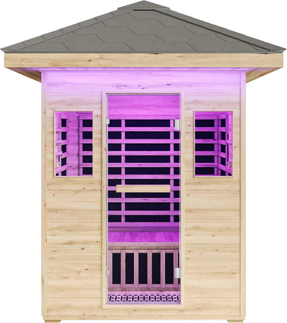 Outdoor Sauna 1 Person, Infrared Saunas for Home, Low EMF 1245W/110V Spruce Wood Dry Sauna with Tourmaline Stone Foot Warmer, 7-Color Light Therapy & 2 Bluetooth Speakers, 33.5"X35.4"X78.7"