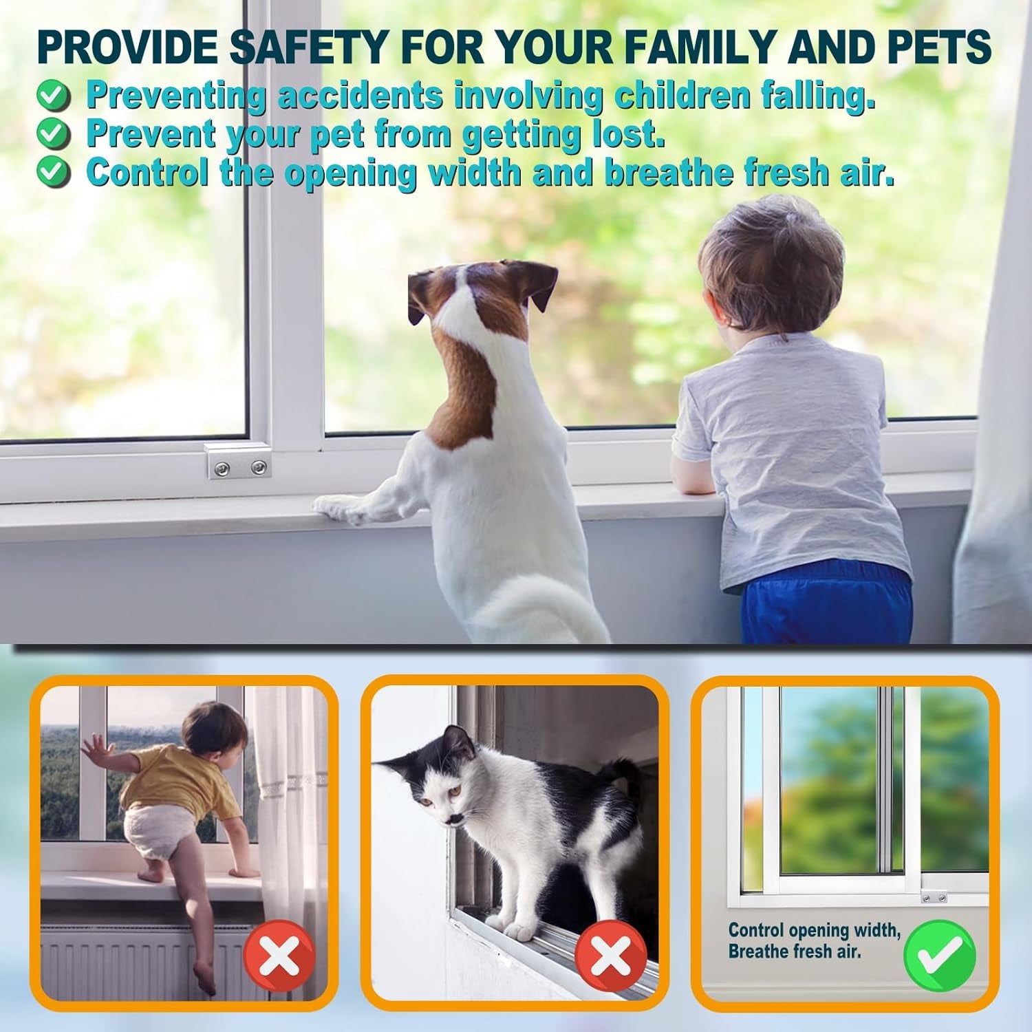 Sliding Window Locks (10 Sets), Security Window Locks with Keys, Adjustable Aluminum Sliding Window Stops, Easy Installation without Drilling, for Vertical and Horizontal Sliding Windows (Silver)