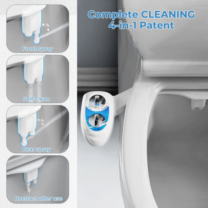 Bidet Attachment for Toilet, Non-Electric Self-Cleaning Bidet Seat Attachment, Fresh Cold Bidet Attachment for Feminine/Posterior Wash, with Adjustable Pressure Control (Blue/White)