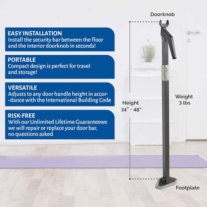 Super Heavy Duty Security Door Lock Bar Fully Adjustable Door Stopper Device for Home Defense for Residential and Commercial Use to Protect against Forced Entry. Security Door Jammer by