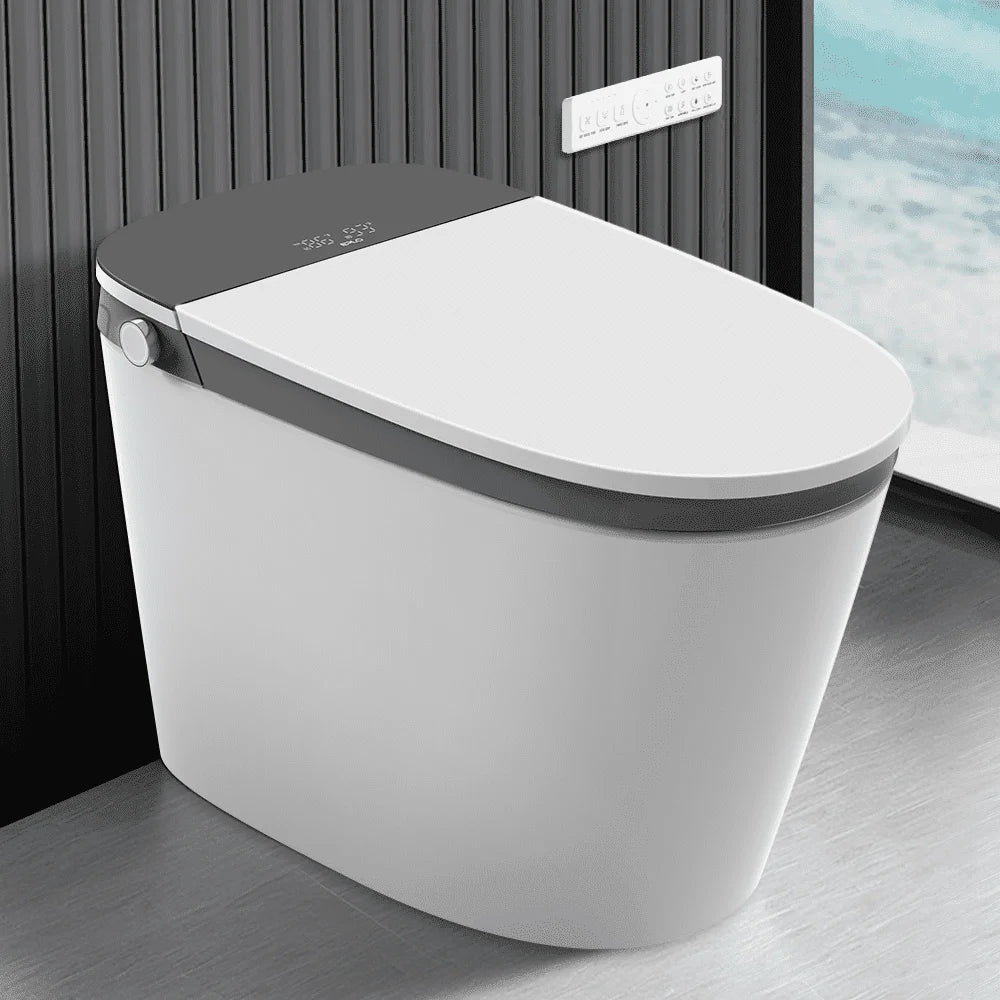 Smart Toilet Built-In Foam Shield Splash Proof & Tank, Auto Open/Close Lid,Ada Chair Height,Foot Sensor Flush