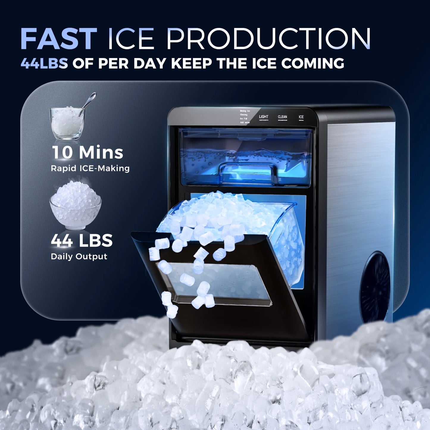 Nugget Ice Maker Countertop, 44.9Lbs per Day Chewable Pebble Nugget Ice Machine with Touch Screen for Home, Kitchen, Office, Stainless Steel, Black
