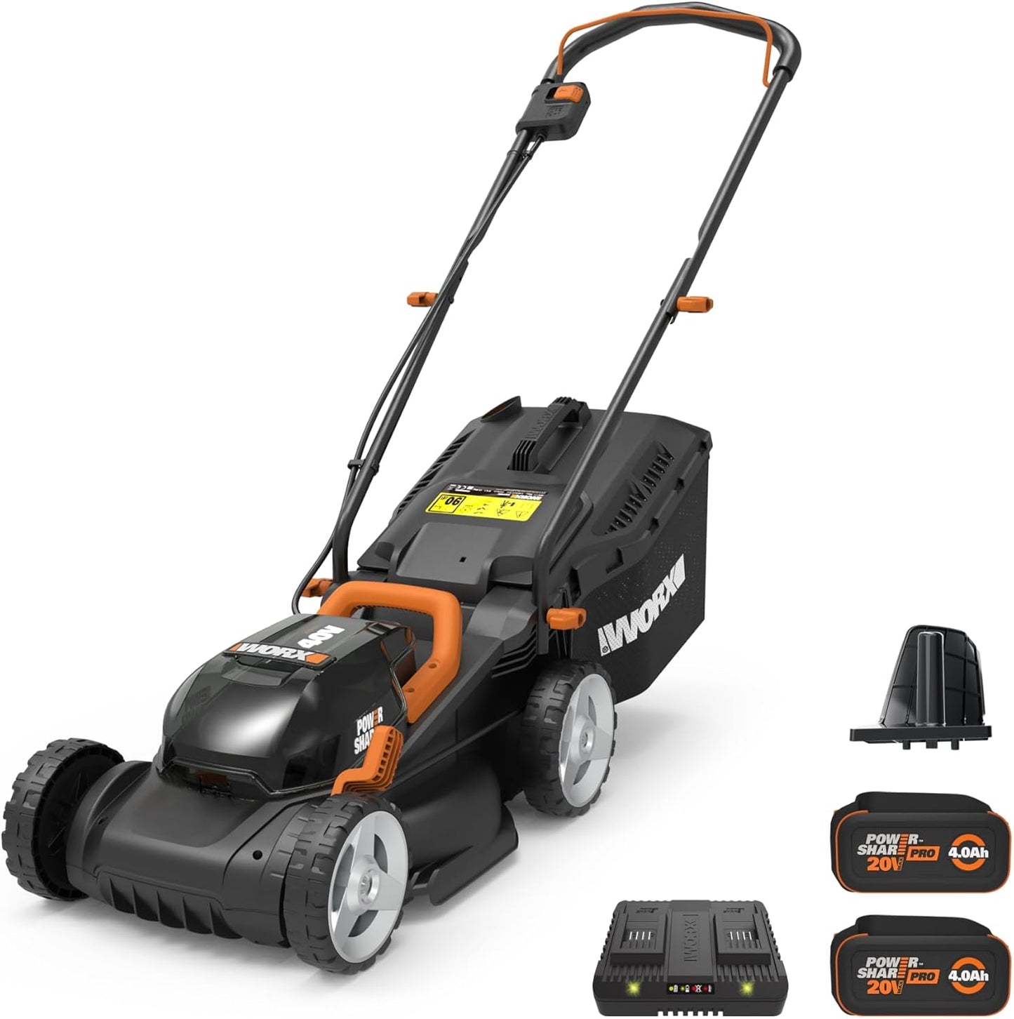 40V 14" Cordless Lawn Mower for Small Yards, 2-In-1 Electric Mower Cuts Quietly, Compact & Lightweight Push Lawn Mower with 6-Position Height Adjustment WG779 – 2 Batteries & Charger Included