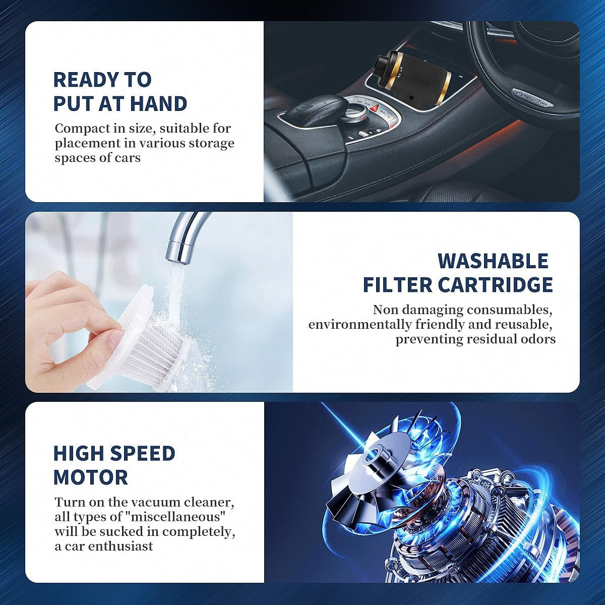 Handheld Vacuum Cleaner 15000PA Strong Suction Portable Car Vacuum Cordless for Home, Car, Pet Hair. Black.