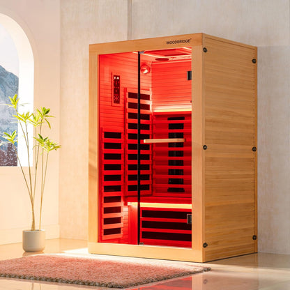 Infrared Home Sauna Room 1 Person Hemlock Wooden Indoor Sauna,7 Carbon 1560W/120V Heaters,With Led Color Therapy Light,Bluetooth Speaker,Tempered Glass,Touch-Tone Keypad and a Top Vent