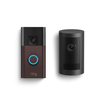 Battery Doorbell, Venetian Bronze with All-New  Outdoor Cam Plus, Black