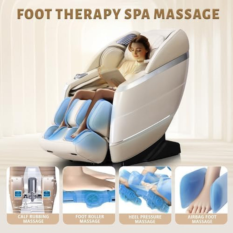 4D Massage Chair Full Body, 166° Flexible Track, 18 Modes, 11 Techniques, 36 Airbag Massage, with Yoga Stretch, Foot Massage, Zero Gravity Massage Recliner（Beige）