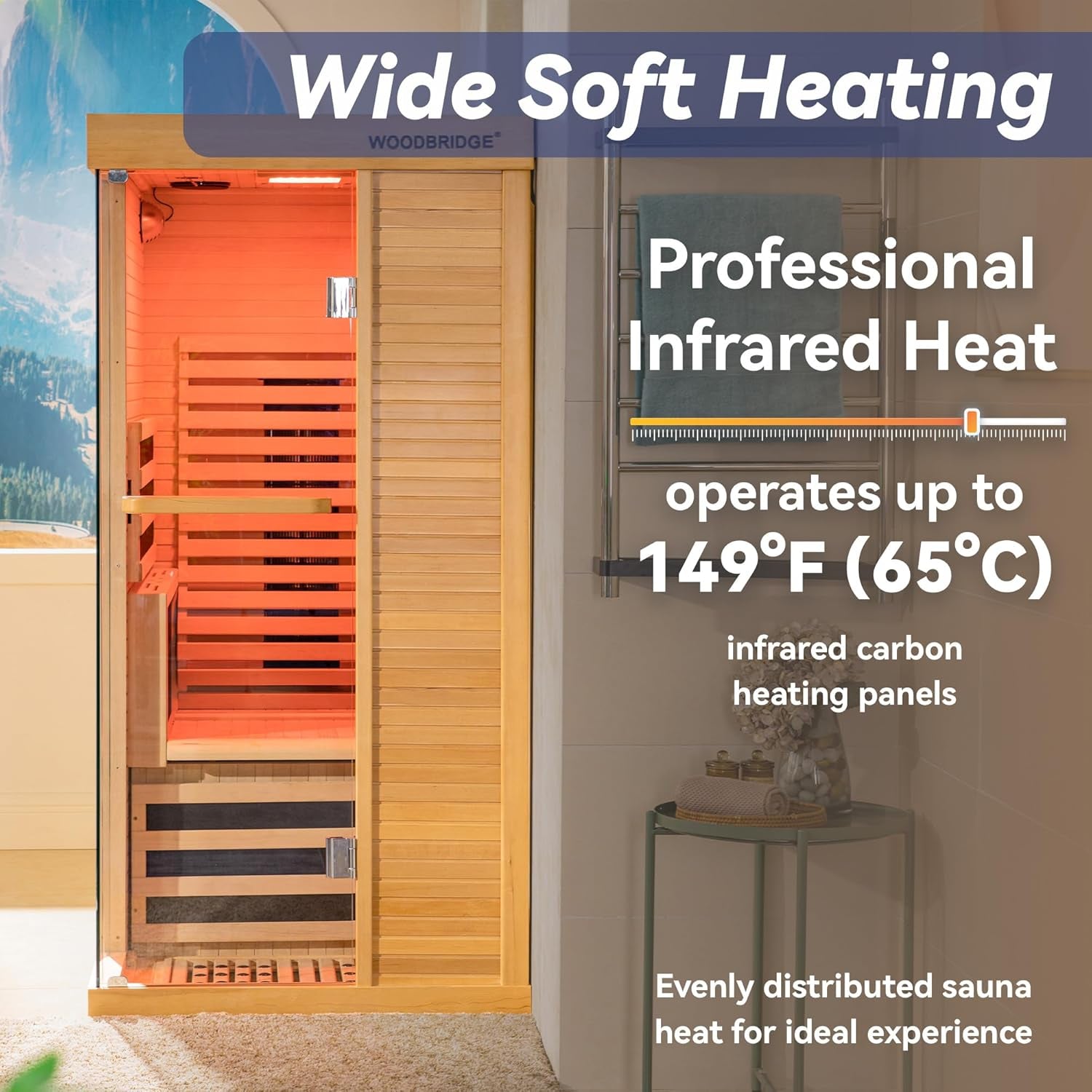 Infrared Home Sauna Room 1 Person Hemlock Wooden Indoor Sauna,7 Carbon 1560W/120V Heaters,With Led Color Therapy Light,Bluetooth Speaker,Tempered Glass,Touch-Tone Keypad and a Top Vent
