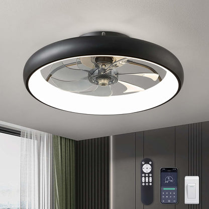 Ceiling Fans with Lights, Flush Mount Ceiling Fan with Lights and Remote, 6 Wind Speeds Smart Low Profile Ceiling Fan for Bedroom, Kids Room and Living Room 20" (Black)