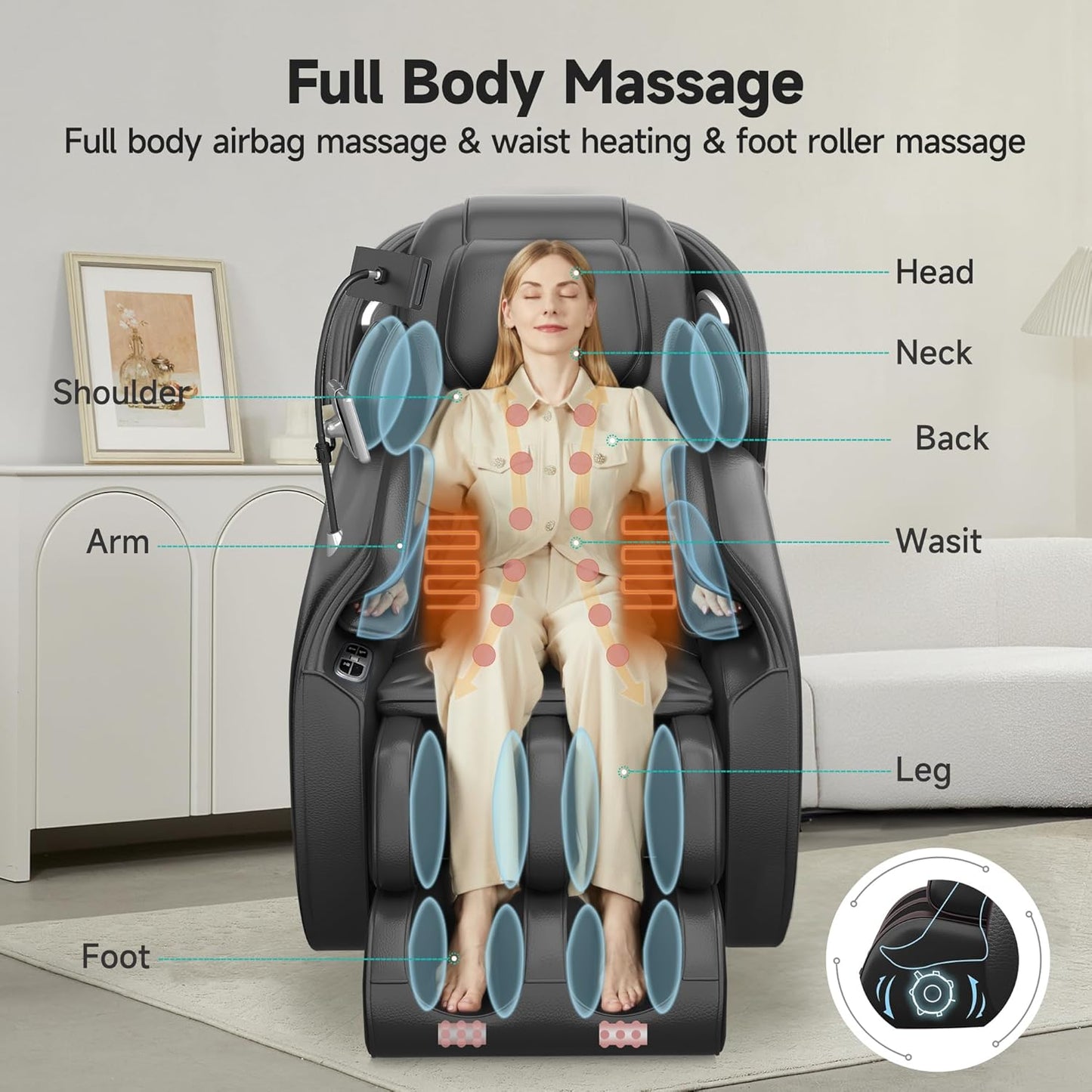 2025 Massage Chair Full Body, Zero Gravity Sl-Track Shiatsu Massage Recliner with Heat, APP Control, Child Lock, Body Scan Bluetooth Foot Roller, Favor 06, All Black