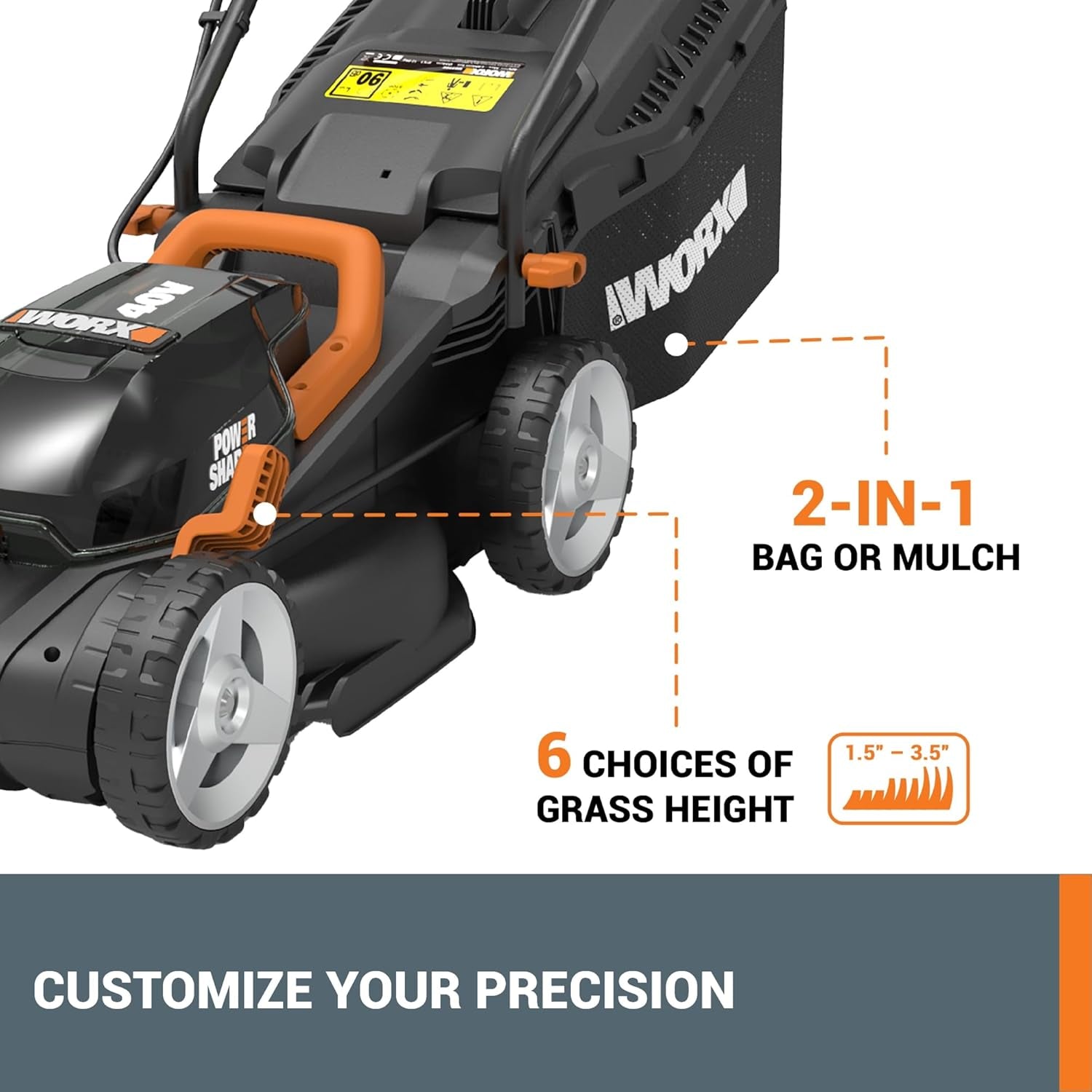 40V 14" Cordless Lawn Mower for Small Yards, 2-In-1 Electric Mower Cuts Quietly, Compact & Lightweight Push Lawn Mower with 6-Position Height Adjustment WG779 – 2 Batteries & Charger Included