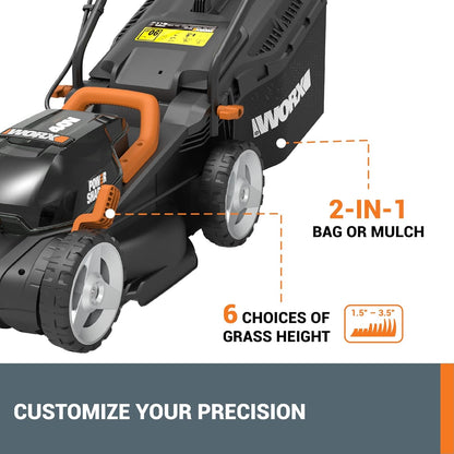 40V 14" Cordless Lawn Mower for Small Yards, 2-In-1 Electric Mower Cuts Quietly, Compact & Lightweight Push Lawn Mower with 6-Position Height Adjustment WG779 – 2 Batteries & Charger Included