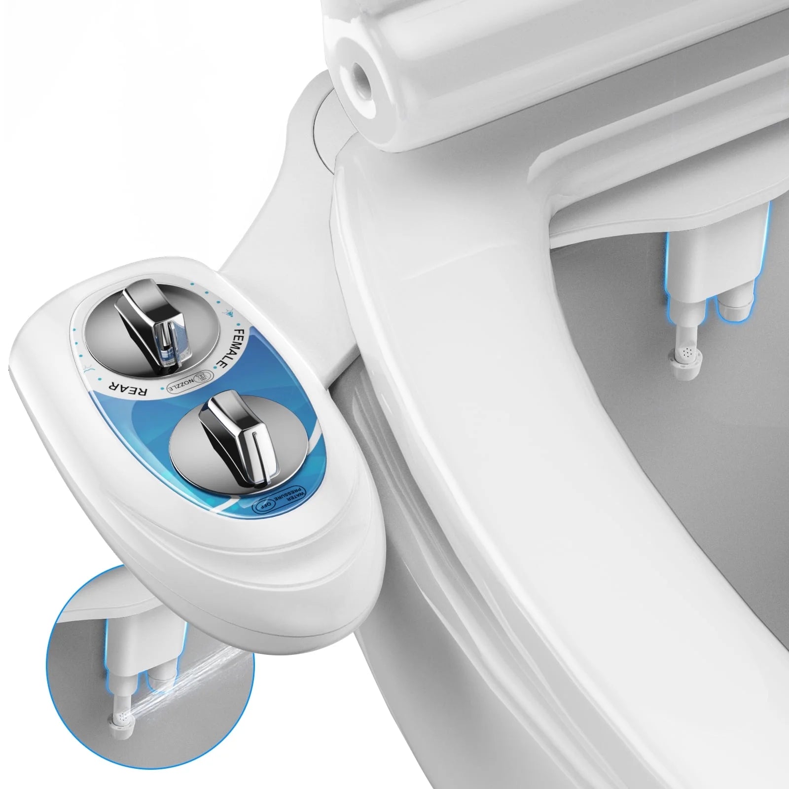 Bidet Attachment for Toilet, Non-Electric Self-Cleaning Bidet Seat Attachment, Fresh Cold Bidet Attachment for Feminine/Posterior Wash, with Adjustable Pressure Control (Blue/White)