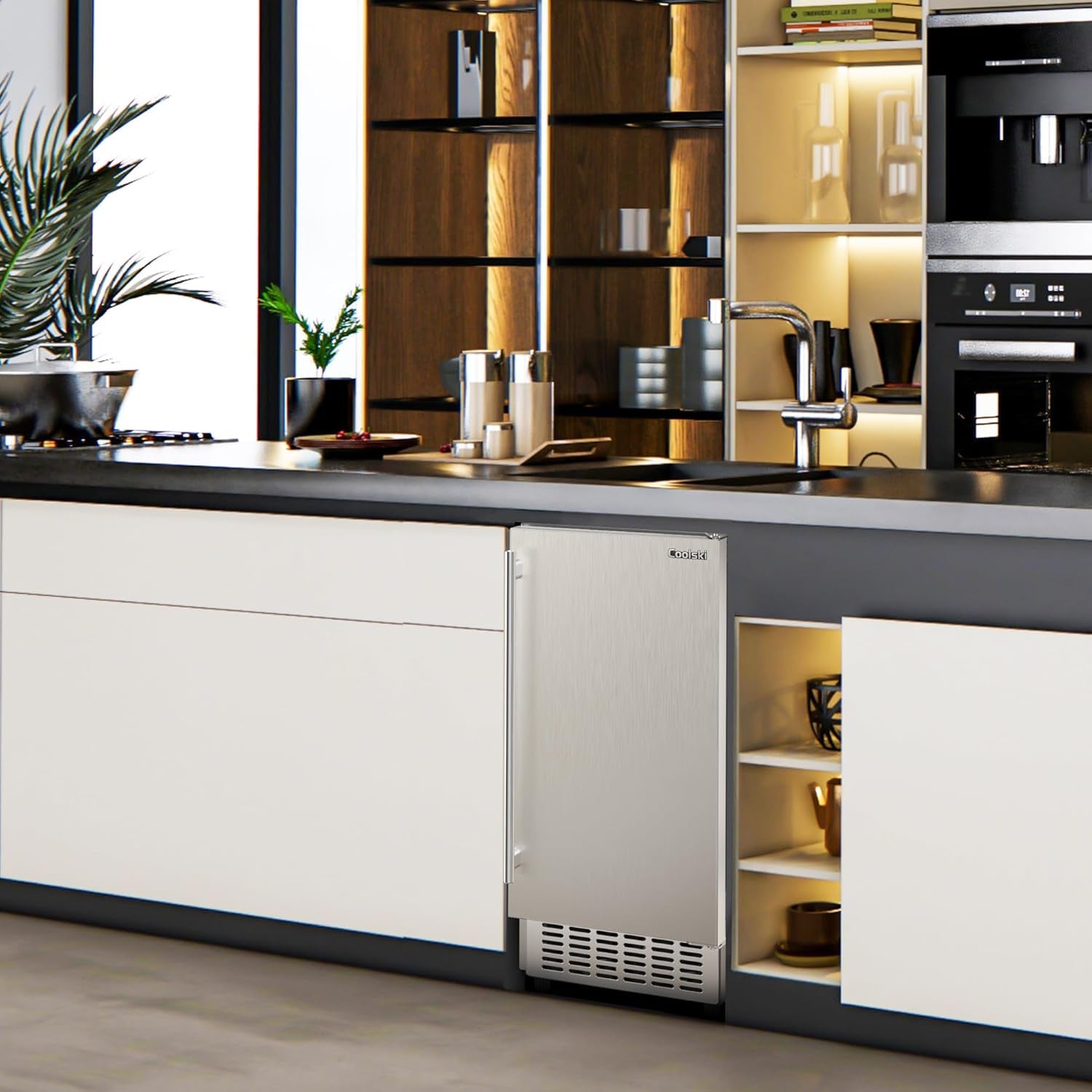 under Counter Ice Maker Machine, Stainless Steel Built-In Freestanding Ice Maker for Commercial & Home Use, 80 Lbs/Day, 30 Lbs Storage, Self Cleaning, Thicknesses Adjustable