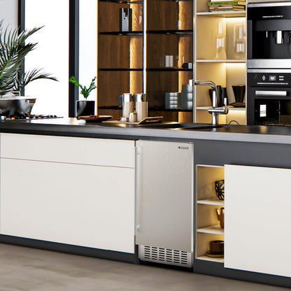 under Counter Ice Maker Machine, Stainless Steel Built-In Freestanding Ice Maker for Commercial & Home Use, 80 Lbs/Day, 30 Lbs Storage, Self Cleaning, Thicknesses Adjustable