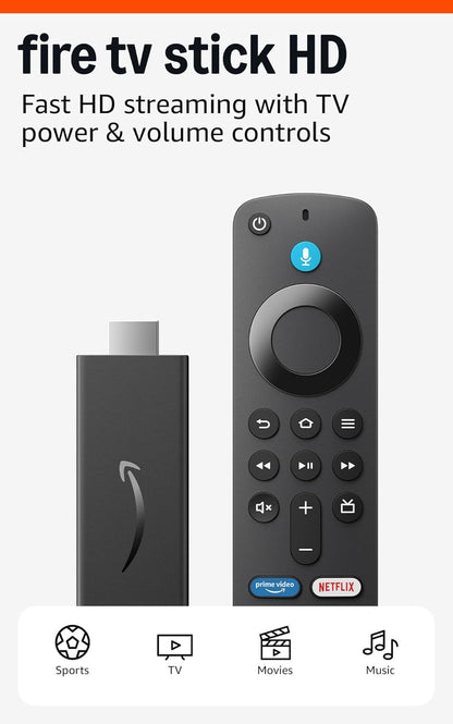 Fire TV Stick HD (Newest Model), Free and Live TV, Alexa Voice Remote, Smart Home Controls, HD Streaming