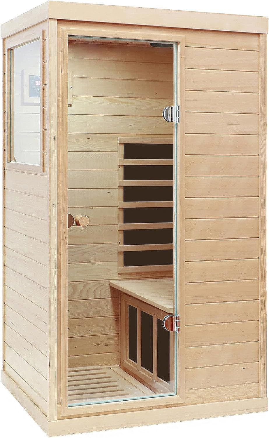 Outdoor Sauna 3 Person Infrared Sauna, Infrared Saunas for Home, 1950W Low EMF Far Infrared Sauna Old Fir Wooden Sauna with Beauty Red Light, Foldable Seat, Bluetooth, Chromotherapy Lamp, 20Amps