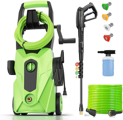 2025 New 5000PSI Electric Pressure Washer, Power Washer with 33FT Resistant Extension Hose and 4 Nozzles, Compatible with Undercarriage Cleaners, Professional Powerwashers for Home/Car(Green)