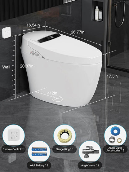 Smart Toilet with Heated Seat and Night Light, Tankless Toilet, Modern One-Piece Toilet Standard Comfort Height Toilet with Auto Flush, Automatic Opening and Closing of Flap/Seat, Slow Close