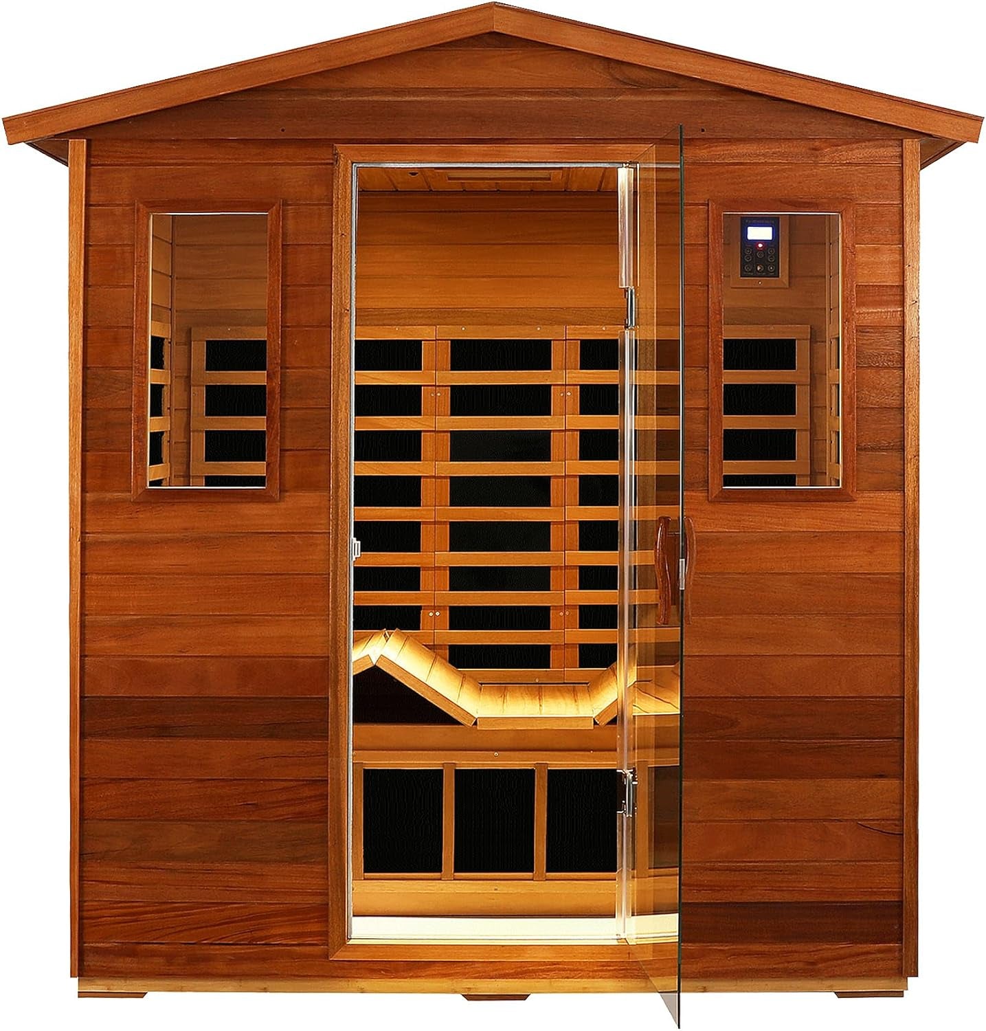 Outdoor Sauna 3 Person Infrared Sauna, Infrared Saunas for Home, 1950W Low EMF Far Infrared Sauna Old Fir Wooden Sauna with Beauty Red Light, Foldable Seat, Bluetooth, Chromotherapy Lamp, 20Amps