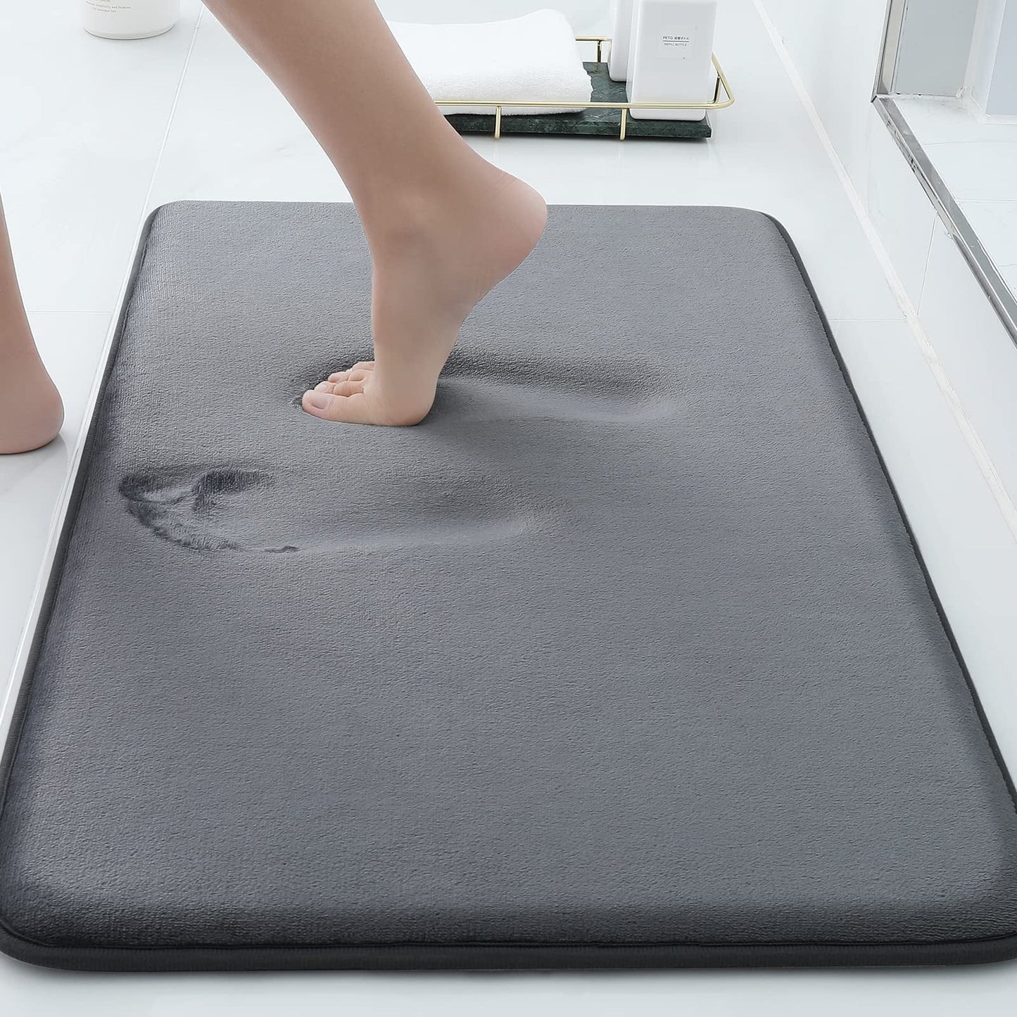 Memory Foam Bathroom Rugs, Absorbent Non-Slip Bath Mat for Bathroom, Soft Washable Bath Rug, 16"×24", Black